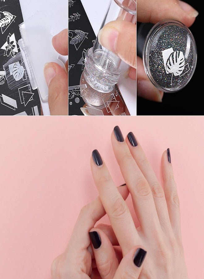 Arcjunys French Tip Nail Stamp Clear Silicone French Tip Tool French Tip Stamp French Manicure Kit French Nail Art Stamper Kit with Scrapers and Nail Art Brushes for French Manicure Home DIY Salon 5 Pcs - Image 3